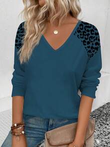 EMERY ROSE Women's Casual V-Neck Bestselling Leopard Print Long Sleeve T-Shirt