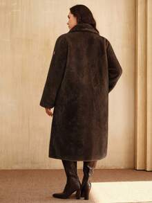 Anewsta Plus Size Women's Elegant Faux Fur Long Coat, Fashion Faux Fur Lined Outerwear, Autumn/Winter - Coffee Brown - View 2