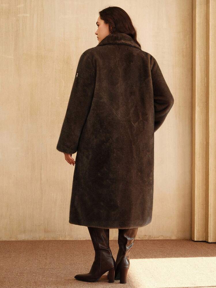 Plus Size Women's Elegant Faux Fur Long Coat, Fashion Faux Fur Lined Outerwear, Autumn/Winter