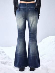 ROMWE Grunge Punk Calça jeans feminina Y2K sexy retrô desgastada de cintura baixa - Azul - Ver 3