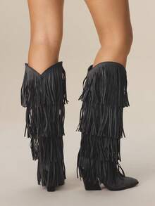 Styleloop 女士过膝编织靴，适合波西米亚风、西部风、音乐节、万圣节、圣诞节、感恩节、新年派对等场合的着装。 - 深灰色 - 查看 6