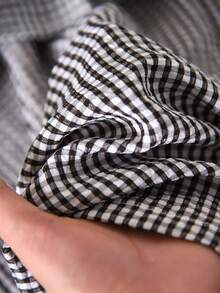 CosyJoli Plus Size Casual Round Neck 3D Floral A-Line Smock Shirt And Plaid Pants Set Puff Sleeve Blouse Casual Outfit For Women - Black and White - View 6