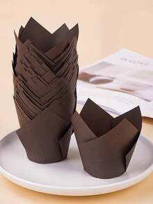 50 Stücke/Set Papier Kuchenförmchen, moderne einfarbige Cupcake Papierförmchen für Küche und Schule - Verschiedenfarbig - Übersicht 4