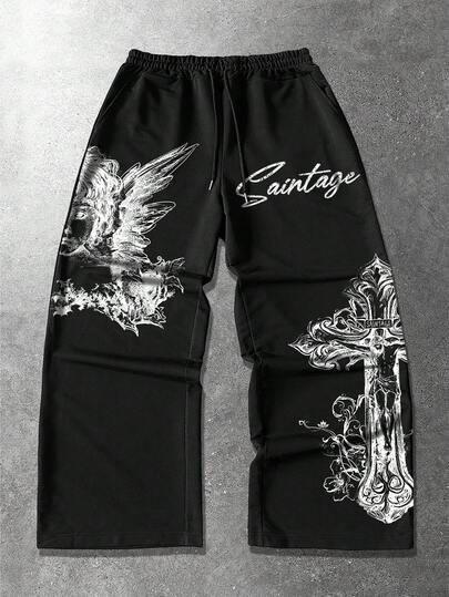 Street Life Men's Angel Cross Jesus Digital Print Wide Leg Sweatpants