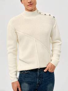 Manfinity CityGents Suéter de punto de manga larga con cuello alto y hombros caídos de unicolor para hombre