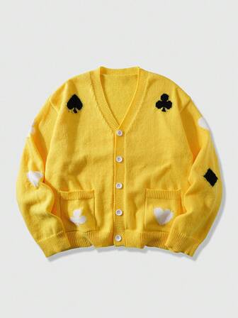 Street Life كارديجان رجالي أحادي الصدر مُحبك بنمط البوكر للخريف/الشتاء