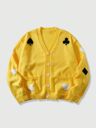 Street Life كارديجان رجالي أحادي الصدر مُحبك بنمط البوكر للخريف/الشتاء