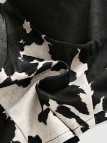 ROMWE Grunge Punk 复古西部动物纹拼接PU露背吊带背心（女款） - 黑與白 - 查看 4