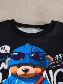 SHEIN 2件套 时尚白色长袖卫衣搭配橄榄绿长裤，适合青少年男孩的时尚套装。卫衣采用绿色图案印花，面料柔软舒适，适合春秋季穿着，适合上学、外出和其他场合。 - 黑色 - 查看 6