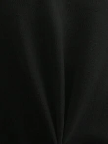 EURMUSE 女士纯色壁炉刺绣圆领落肩套头衫和毛衣裤套装 - 黑與白 - 查看 3