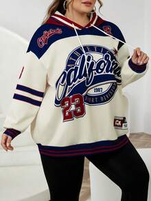 SHEIN CURVE+ Casual Minimalist Leopard & Cherry Print Hooded Loose Fit Thick Sweatshirt For Women, Autumn/Winterfall Clothes For Women,Winter,CURVE PLUS/Autumn /Winter - Multicolor - View 4