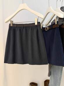 Franclia Spódnica w paski w talii i linii A, modna na jesień i zimę w dużych rozmiarach