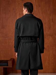 Officeau 春秋新款宽松中长款男士双排扣风衣，时尚防风外套，绅士优雅潮流街头风外套，复古富贵春夏款 - 卡其色 - 查看 2