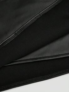 SHEIN Tall CURVE Große Größen Lange Damen Schwarzer PU-Leder Plissee Asymmetrischer Reißverschluss Dekor Minirock, minimalistischer Pendler-Stil, Herbst/Winter - Schwarz - Übersicht 7