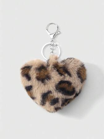 Kawaii 2 Stück/Set eleganter Leoparden- & Herzform Kunstfell Schlüsselanhänger, modische Accessoires geeignet für Paare, Schwestern für den täglichen Gebrauch, Geschenk für Feiertage