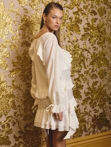 Aralina 冬季秋季荷叶边分层迷你连衣裙，约会夜服装，女士秋季连衣裙，秋季服装，女士生日连衣裙，外出连衣裙 - 白色 - 查看 4