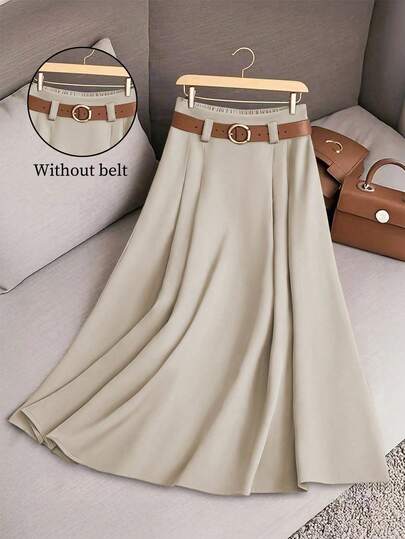 Franclia Falda midi plisada de patchwork color caqui para mujeres, de uso regular en primavera/verano. Elegante y casual para salidas, trayecto, vacaciones, escuela y eventos familiares. Versátil.