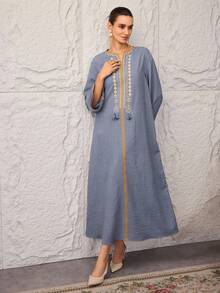 Al Najma 女士土耳其长款连衣裙和阿拉伯传统长袍 - 藍色 - 查看 4
