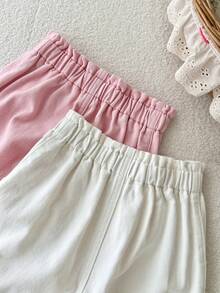 SHEIN Set de 2 pantalones vaqueros de ajuste holgado en rosa y blanco para niñas - Multicolor - Ver 4