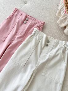 SHEIN Set de 2 pantalones vaqueros de ajuste holgado en rosa y blanco para niñas - Multicolor - Ver 7