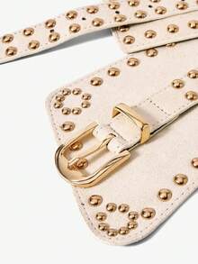 MUSERA Embellished Studded PU Belt Edgy Fun For Festival - White - View 4