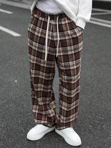 PAVTROS 格子印花抽绳腰带口袋休闲裤