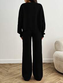 RueChic Women Bow Tie Front Detailed Cardigan And Sweater Pant 2 Two Pieces Set