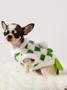 PETSIN 1 Ropa de otoño/invierno para mascotas, perros y gatos, suministros para mascotas, divertido perro pequeño y mediano con estampado a cuadros verdes (de doble capa) y diseño de osito de peluche de dibujos animados