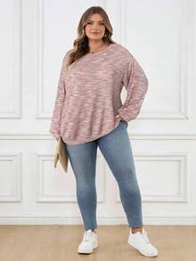 SHEIN CURVE+ 大码女式彩色华夫格针织套头卫衣，秋冬季 - 粉色 - 查看 7