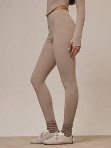 Musera Sport Contour Piping Sports Leggings Active Workout Cute Cinnamon Swirl Winter - Chocolate Brown - View 3