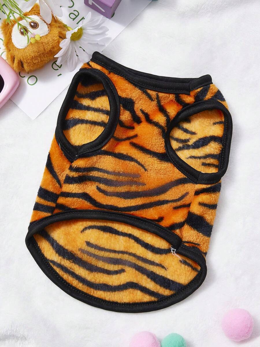 PETSIN 1pc Black Leopard Print Pet Vest, Orange Autumn And Winter Thick Flannel Warm Pet Clothing