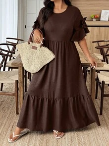 EMERY ROSE Đầm suông cổ tròn tay ngắn trang trí nơ trơn màu cỡ lớn cho nữ - màu nâu - Xem 4