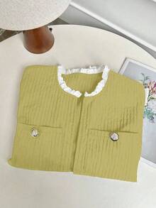 Franclia Vintage Lace Embroidered Bowknot Patchwork Round Neck Casual Jacket, Suitable For Autumn/Winter - Light Yellow - View 6