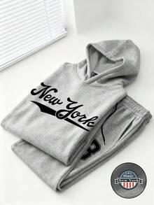 Chillumni Ensemble de survêtement homme avec capuche et pantalon, motif floral gris, badge numéro 23 de New York, style décontracté. Deux pièces pour l'hiver et l'automne chic, doublure thermique.