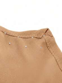 EMERY ROSE Chaqueta elegante de manga larga con falso perla de unicolor para tallas grandes - Caqui - Ver 7