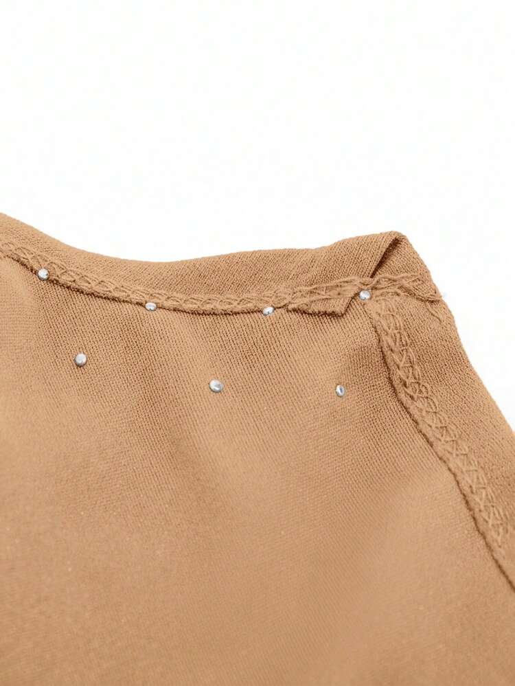 Plus Size Solid Color Faux Pearl Elegant Long Sleeve Jacket