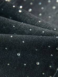 Teen Boy Fashion Casual Y2k Vintage Cool Street Returns To School College Basic Simple Comfortable Street Sparkling Letter Hot Diamond Design Denim Loose Jeans Soft Dailywear And Winter And Fall Rave Festival And Streetwear - Black - View 3