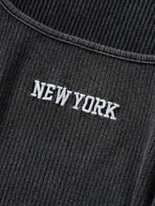 SHEIN 少女纯色圆领修身休闲短款长袖T恤 - 黑色 - 查看 4