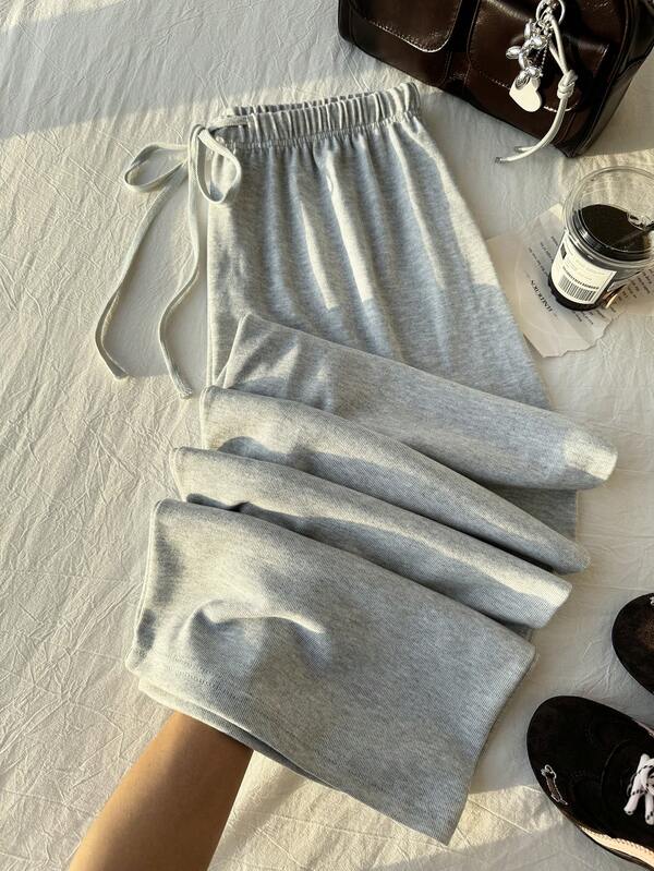 Solflare Plus Size Casual Drawstring Waist Loose Straight Leg Knit Pants