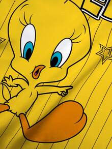 LOONEY TUNES X SHEIN Áo thun tay ngắn họa tiết sọc họa tiết hoạt hình đường phố thời trang thường ngày dành cho nữ, mùa hè - trắng - Xem 6