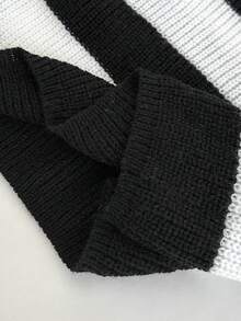 SHEIN Tween Girl Thick Knit Long Sleeve Sweater, Fashionable & Minimalist, Autumn/Winter Cropped Sweater Aesthetic Striped Sweater Cute Sweater Autumn Winter Sweater Jumper - Black and White - View 7