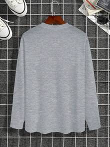 Manfinity Homme Men's Long Sleeve T-Shirt With Poker Print, For Fall - Grey - View 2