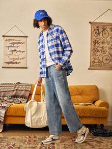 Open Phase 1 Stück locker sitzende, gewaschene Jeans Lässig Loose Hose, koreanischer Stil für Herren Frühling bis Sommer - Blau - Übersicht 7