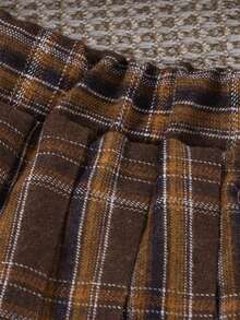 SHEIN Elladie kids 2件套女童休闲毛领卫衣和格子百褶裙套装，适合春秋季穿着 - 酒紅色 - 查看 6