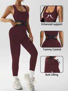 Dewbera Tuta da donna per attività sportive, scollo a U, vita elastica, schiena incrociata, lunghezza 3/4, adatta per uso quotidiano, running, yoga, palestra