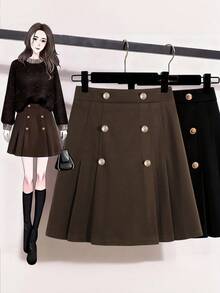 Franclia Vintage A-Line Pleated Mini Skirt, Flattering & Versatile For Women, Autumn/Winter - Coffee Brown - View 1