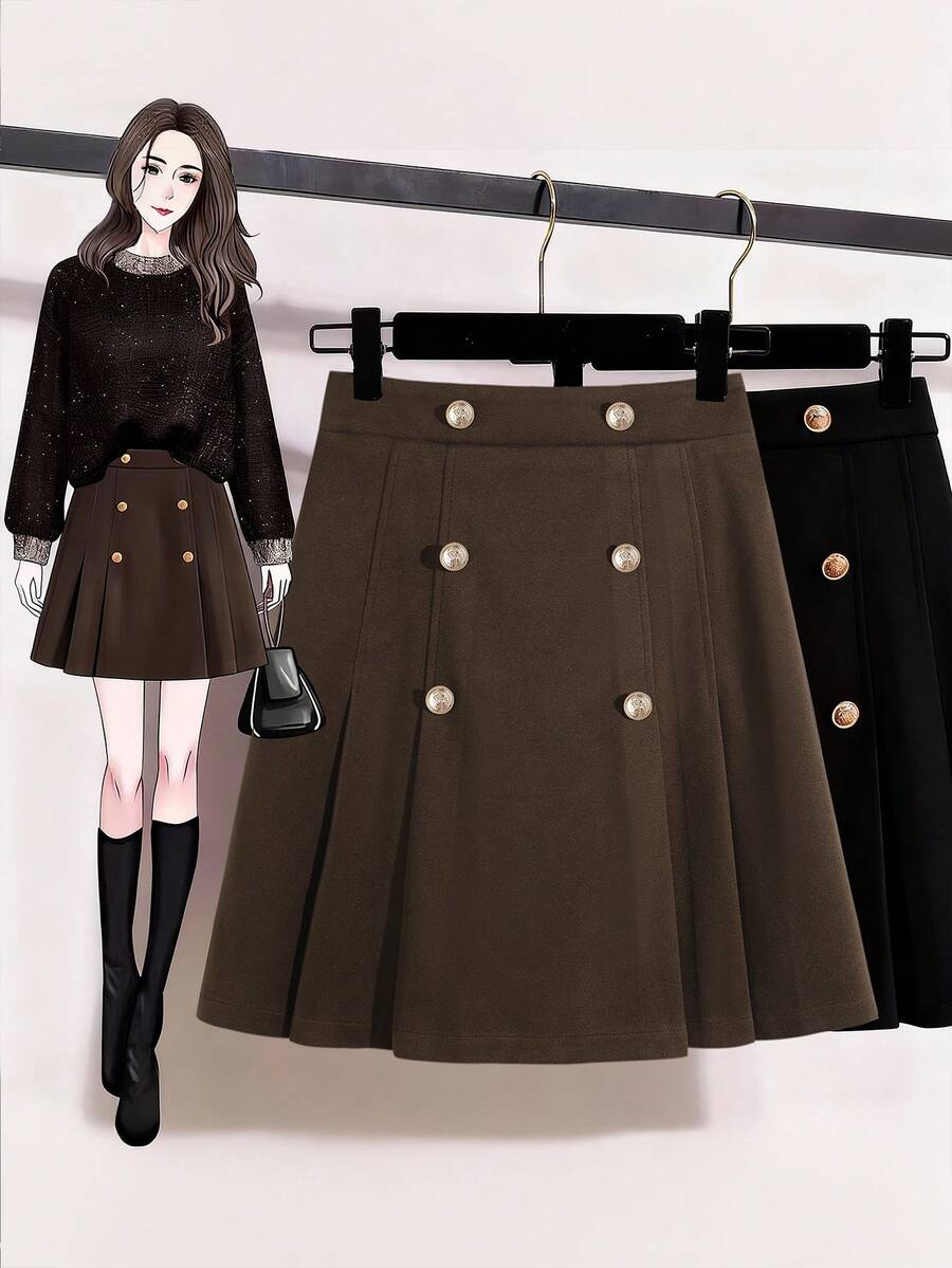 Franclia Vintage A-Line Pleated Mini Skirt, Flattering & Versatile For Women, Autumn/Winter - Coffee Brown - View 1