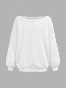 SHEIN Hanorac alb pentru fete, cu mânecă lungă, lejer, casual, la modă și versatil, cu umeri goi - alb - Vizualizare 5