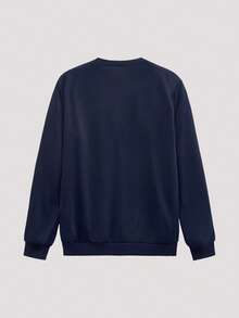 Open Phase Sweat-shirt-shirt col rond décontracté pour hommes avec imprimé slogan de bande dessinée, automne