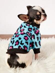 PETSIN 1 Piece Of Rose Red Leopard Print Flannel Pet Thick Blue Flannel Warm Pet Clothing - Blue - View 3